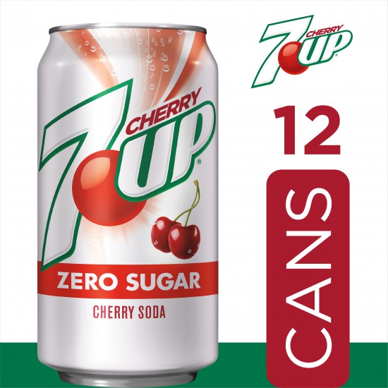 7UP Cherry Zero Sugar Soda, 12 fl oz cans, 12 pack