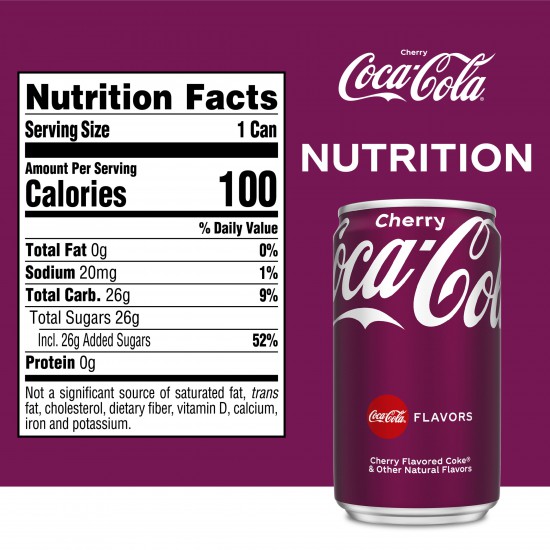 Coca-Cola Cherry Mini Soda Pop Soft Drink, 7.5 fl oz, 10 Pack Cans