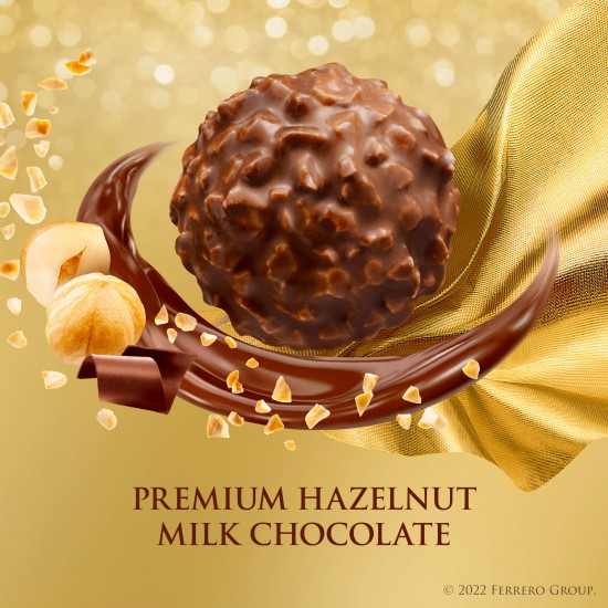 18  Ct     Ferrero Rocher Premium Gourmet Milk Chocolate Hazelnut, Individually Wrapped Candy for Gifting, 7.9 oz