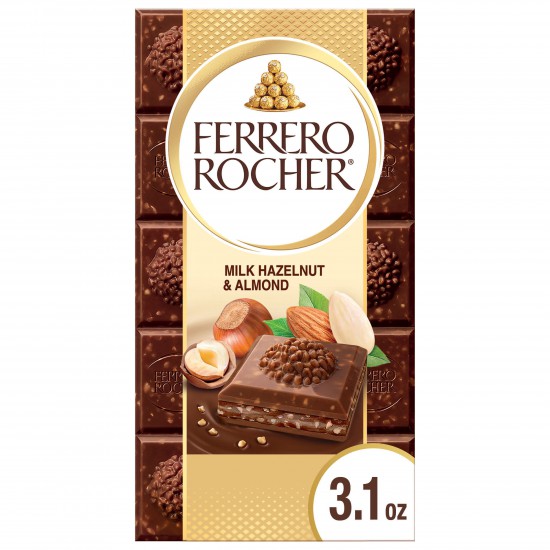 Ferrero Rocher Premium Chocolate Bar, Milk Chocolate Hazelnut & Almond, ​3.1 oz