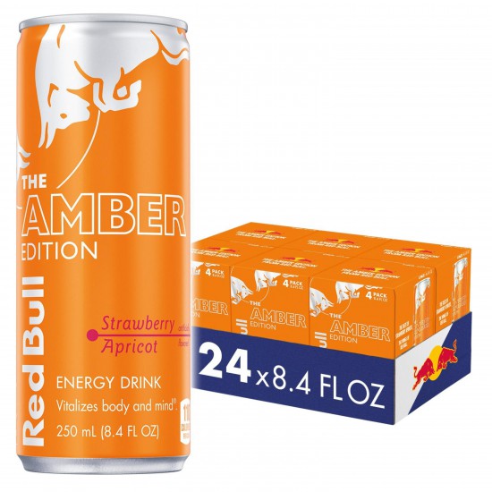 Red Bull Amber Edition Strawberry Apricot Energy Drink, 8.4 fl oz, 6 Packs of 4 Cans