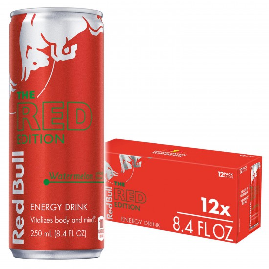 Red Bull Red Edition Watermelon Energy Drink, 8.4 fl oz, Pack of 12 Cans