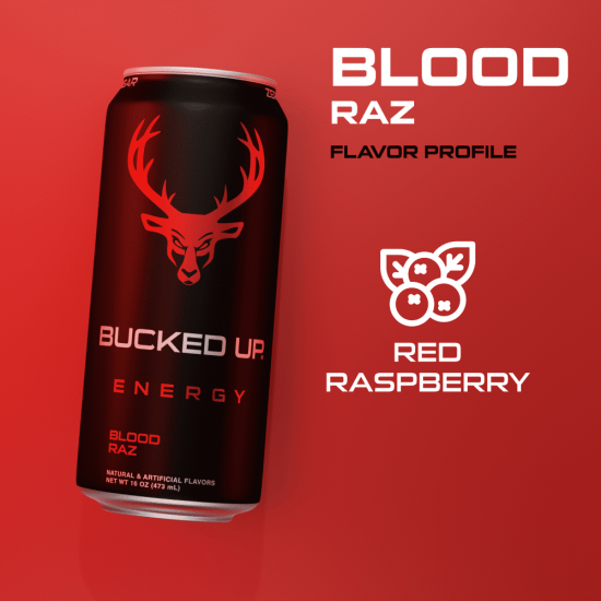 Bucked Up Energy Drink, Blood Raz, 12 Cans, 16 fl oz, 300mg Caffeine