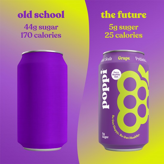 Poppi Prebiotic Soda, Grape, 12 Pack, 12 oz