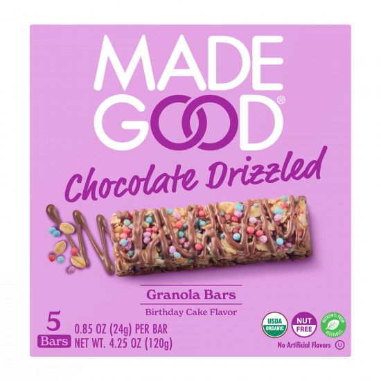 MadeGood Granola Bars, Chocolate Drizzle Birthday Day Cake, 0.78 oz, 5 Ct