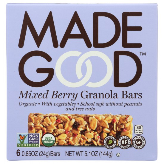 MadeGood Mixed Berry Granola Bars, 6 Healthy Snack Bars, 0.85 oz Each