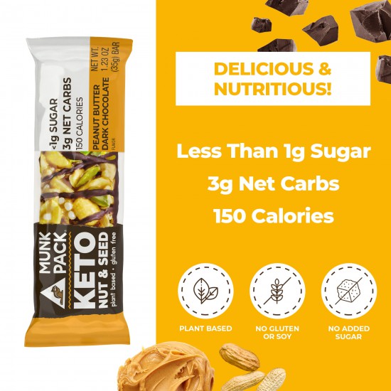 Munk Pack Keto Nut and Seed Bar, Peanut Butter Dark Chocolate, 4 ct.