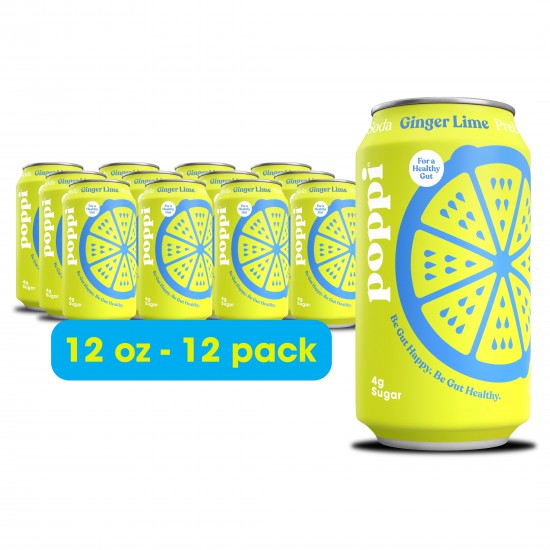 Poppi Prebiotic Soda, Ginger Lime, 12 Pack, 12 oz