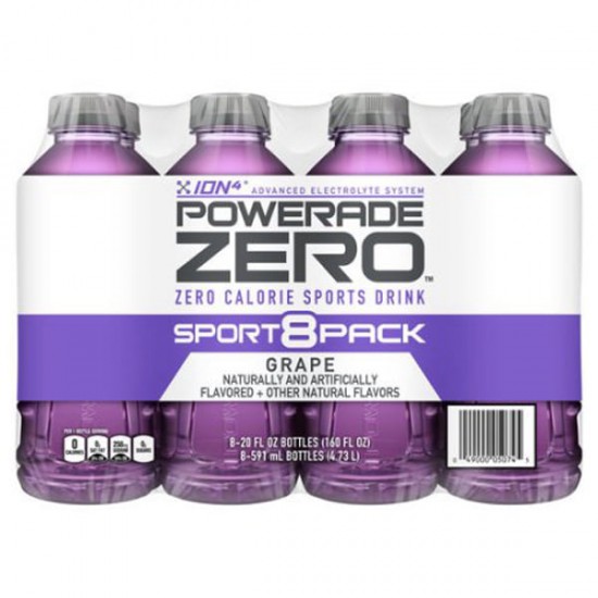 Powerade Zero Grape Sports Drink 20 oz Plastic Bottles - Pack of 24