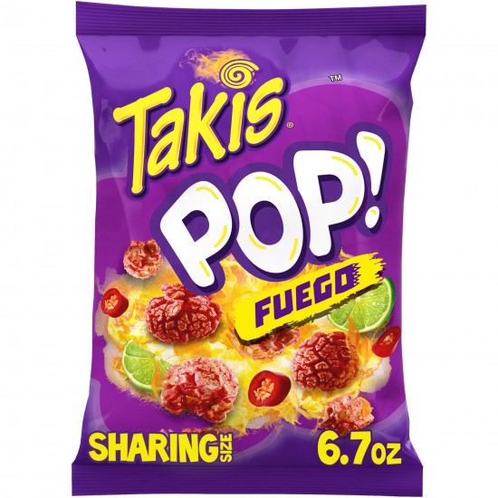 Takis Pop! Fuego Ready-To-Eat Popcorn, Hot Chili Pepper and Lime Artificially Flavored Popcorn, 6.7 Ounce Bag