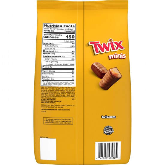 Twix Caramel Minis Size Chocolate Cookie Bar Candy Bag, 35.6 oz/95ct
