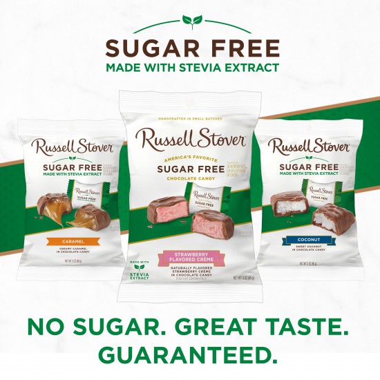 RUSSELL STOVER Sugar Free Strawberry Flavored Crème Candy, 3 oz. bag (≈ 6 pieces)
