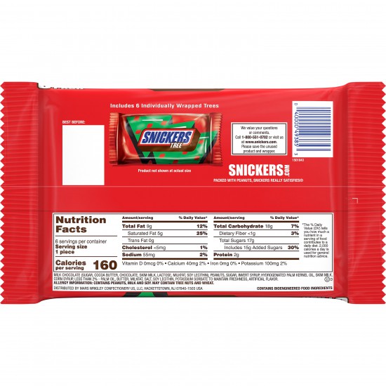 Snickers Christmas Candy Tree Chocolate Bars Full Size - 1.1oz/6pk