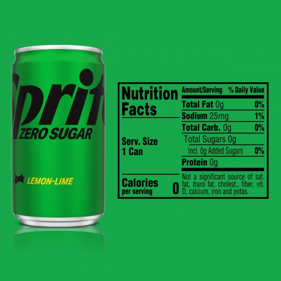 Sprite Diet Zero Sugar Lemon Lime Mini Soda Pop Soft Drink, 7.5 fl oz, 10 Pack Cans