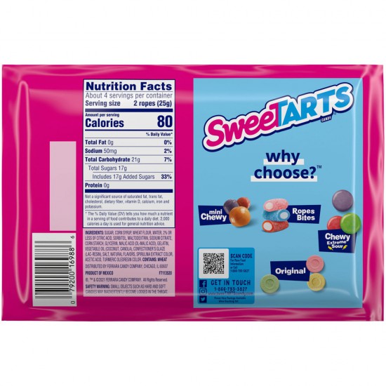 SweeTARTs Soft & Chewy Ropes Twisted Rainbow Punch Candy Bag, 9 oz