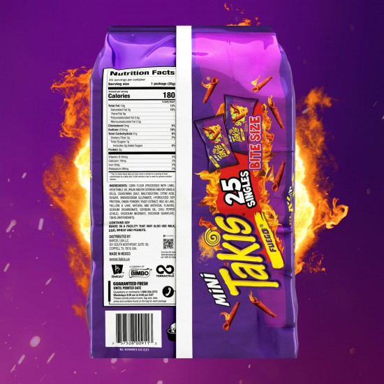 Takis Fuego Mini Rolls 25 ct Multipack, Hot Chili Pepper & Lime Flavored Spicy Tortilla Chips