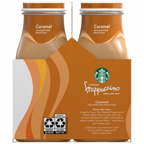 Starbucks Frappuccino Caramel Iced Coffee, 9.5 oz, 4 Pack Bottles