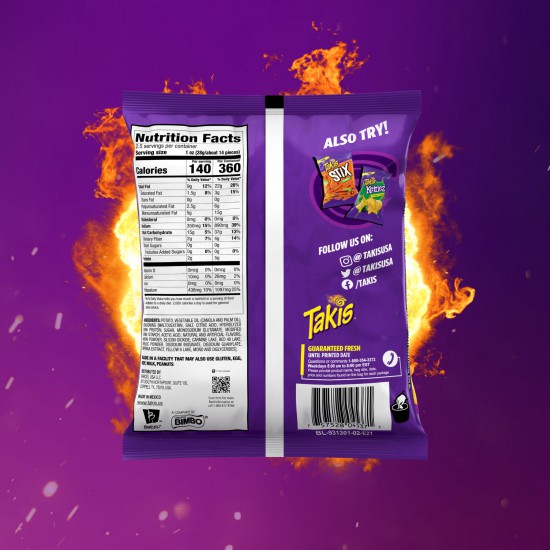 Takis Fuego Waves 2.5 oz Bag, Hot Chili Pepper & Lime Flavored Spicy Wavy Potato Chips